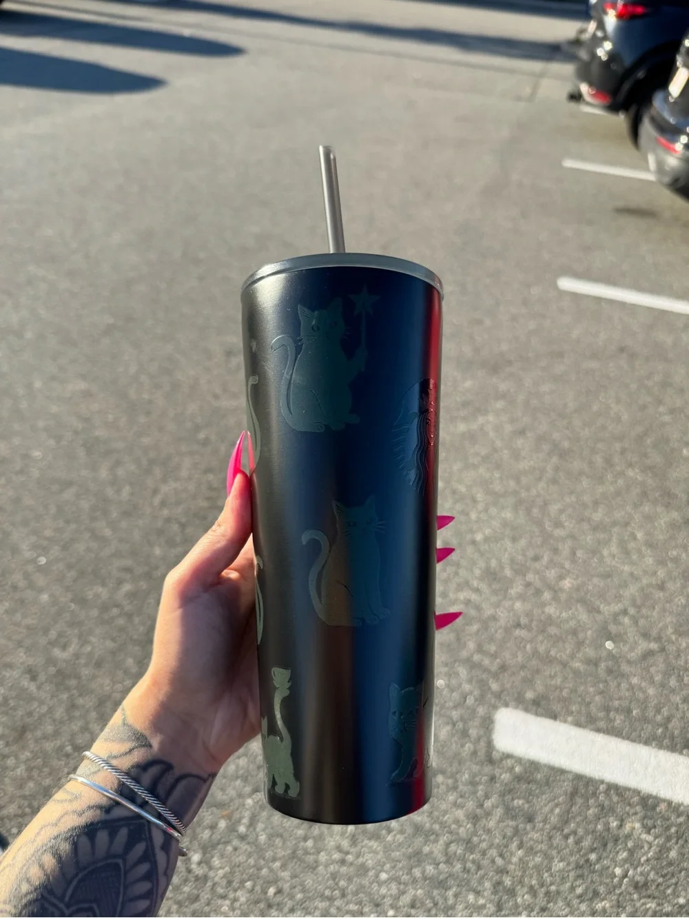 Starbucks black cat glow in the dark tumbler